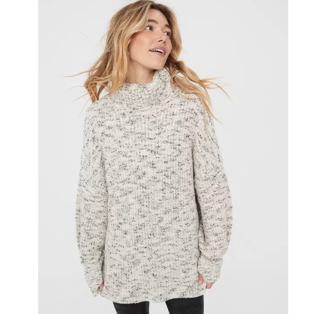 OFFLINE By Aerie Turtleneck Oversized Knit Sweater Grey Marbled